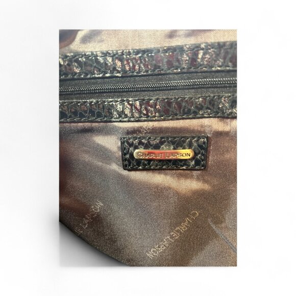 Charlie Lapson Black Metallic Snakeskin Hobo Bag NWT Designer Purse MSRP $350 - Picture 6 of 8